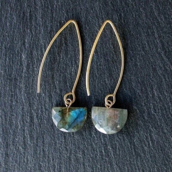 STUNNING Gemstone Dangle Earrings Labradorite Earring WATERPROOF Gold threader - Picture 1 of 14